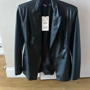 Zara Black Faux Leather Blazer